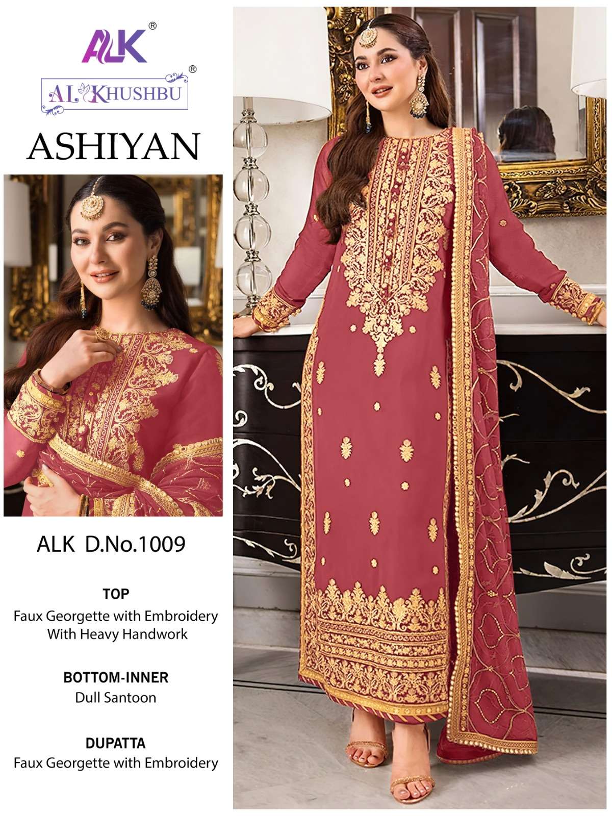 ASHIYAN 1009 HIT DESIGN BY AL KHUSHBU GEORGETTE EMBROIDERY WORK PAKISTANI DRESS