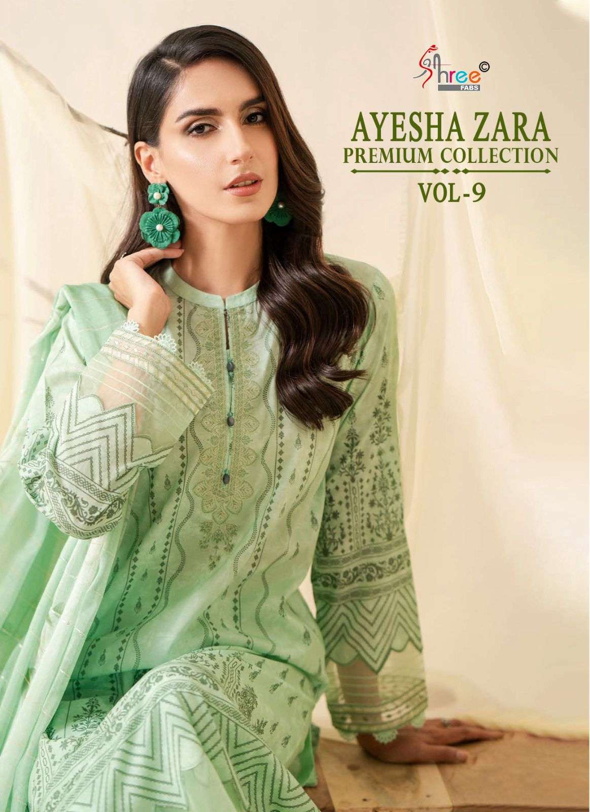 AYESHA ZARA PREMIUM COLLECTION VOL-9 BY SHREE FABS COTTON PRINT WORK PAKISTANI DRESSES