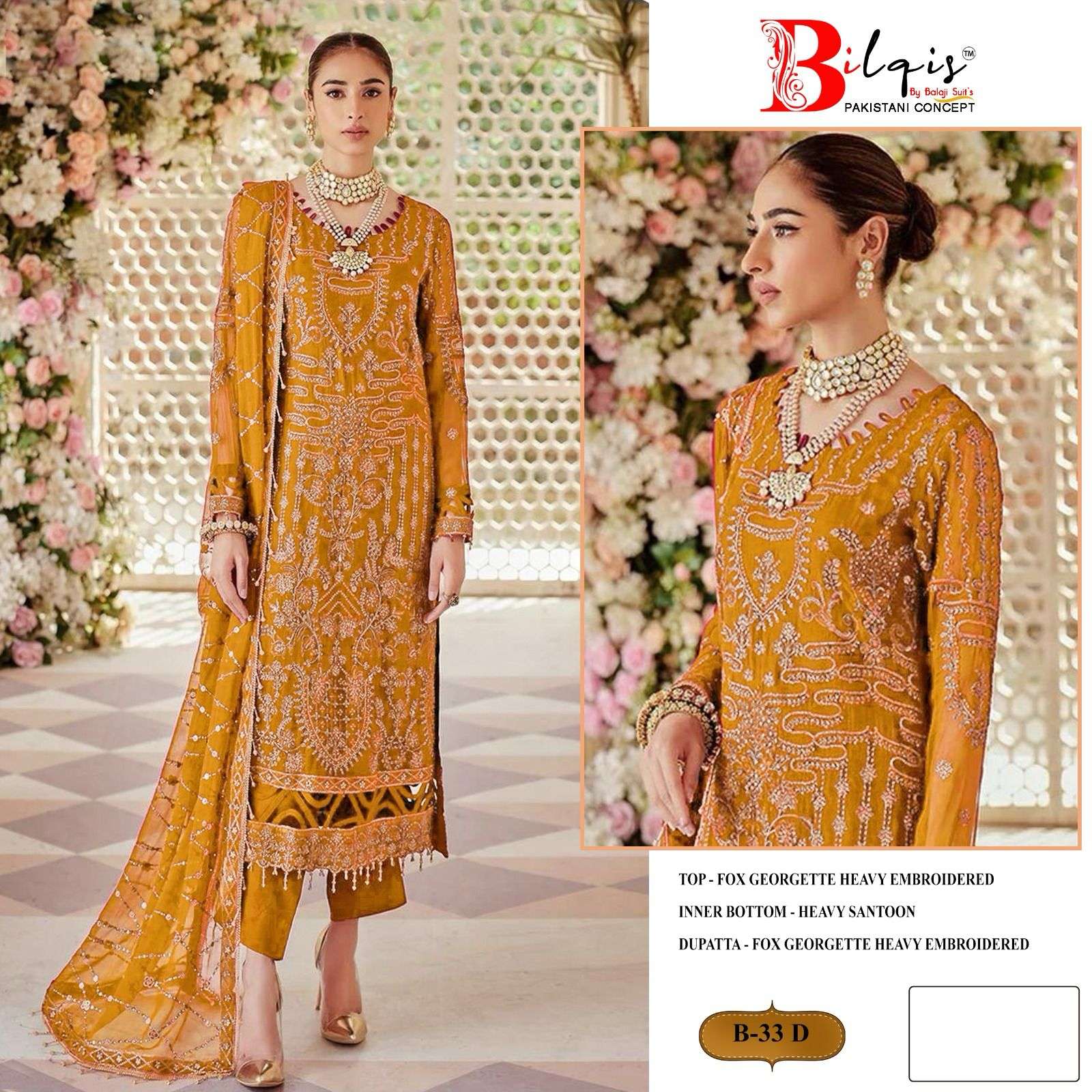 BILQIS 33-A TO 33-D SERIES BY AQSAWHOLESALE FAUX GEORGETTE WORK PAKISTANI DRESSES