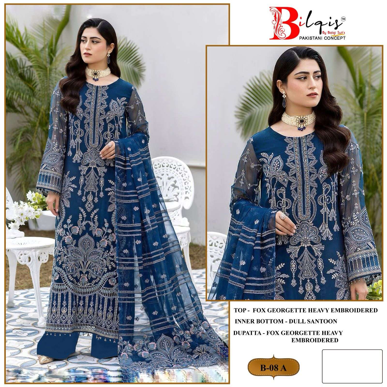 BILQIS B-08 COLOURS BY AQSAWHOLESALE FAUX GEORGETTE EMBROIDERY WORK PAKISTANI DRESSES