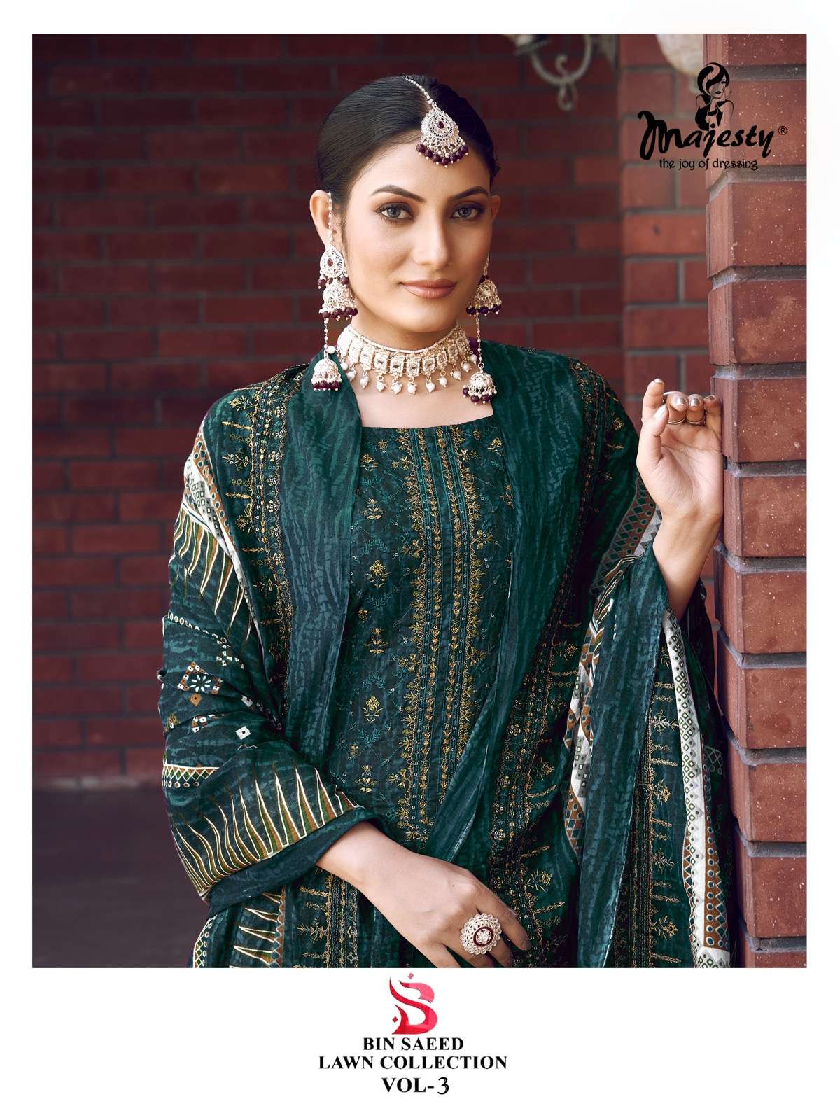 BIN SAEED LAWN COLLECTION VOL-3 BY MAJESTY 3005 TO 3008 SERIES COTTON WORK DRESSES