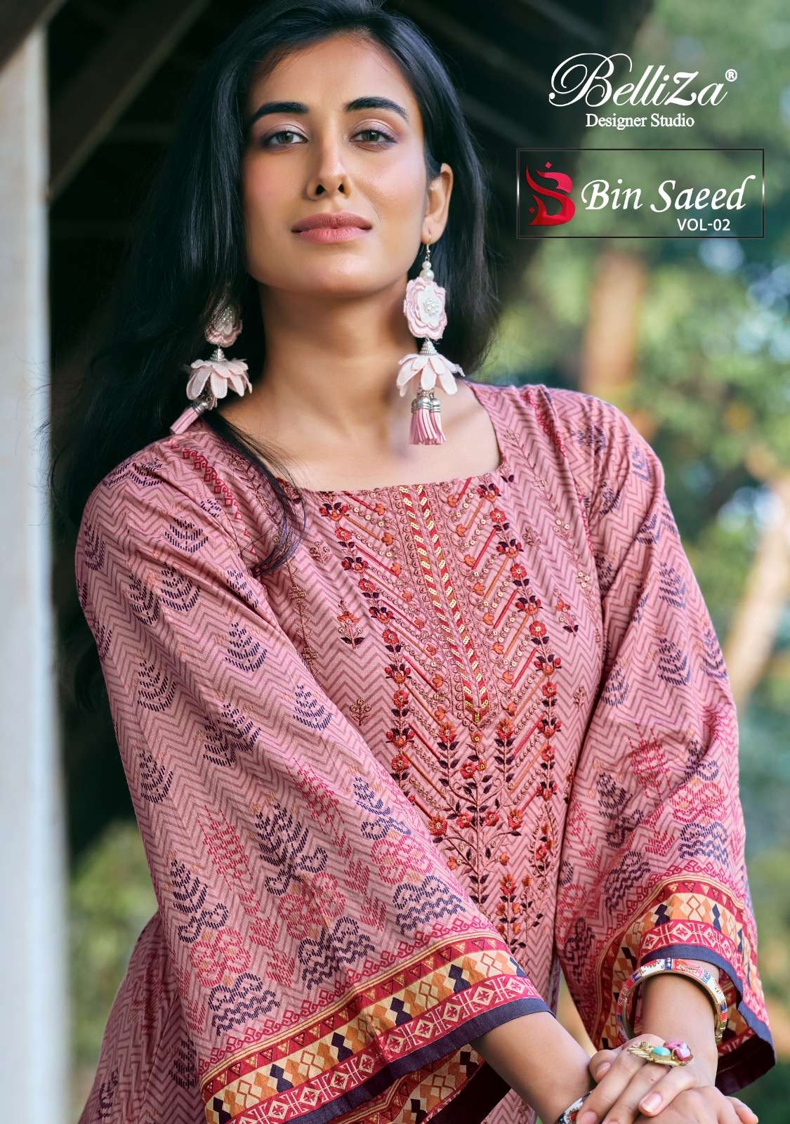 BIN SAEED VOL-2 BY BELLIZA 870-001 TO 870-008 SERIES PURE COTTON PRINT WORK DRESSES