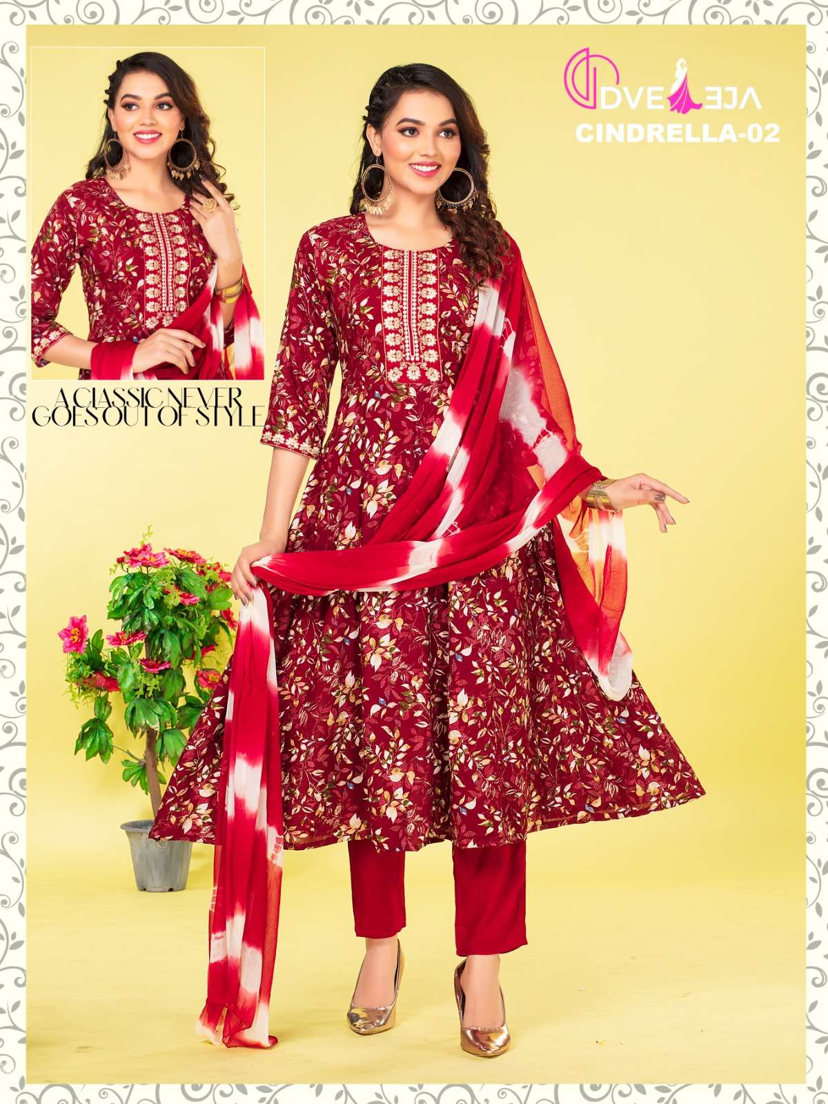 CINDRELLA BY DVEEJA 01 TO 14 SERIES RAYON PRINT EMBROIDERY READYMADE DRESSES