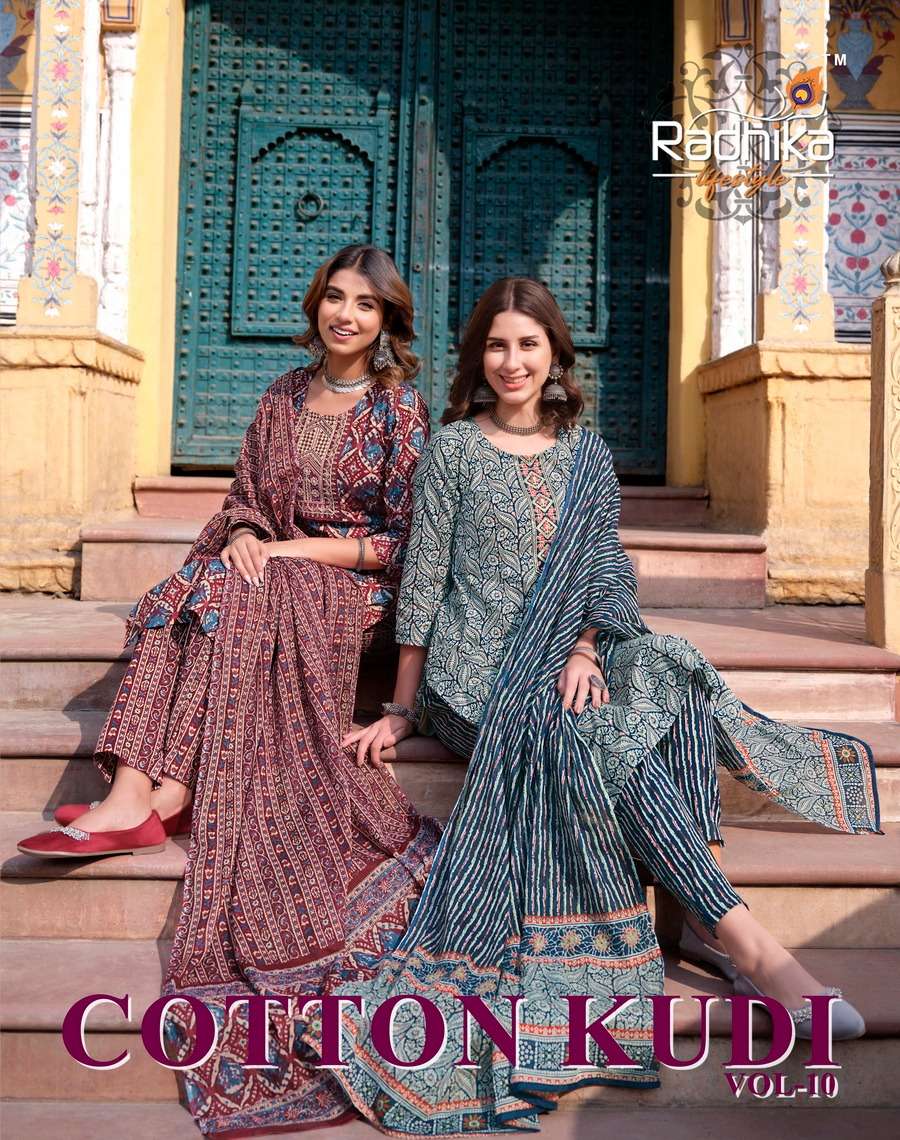 COTTON KUDI VOL-10 BY RADHIKA LIFESTYLE 10001 TO 10008 SERIES COTTON READYMADE DRESSES