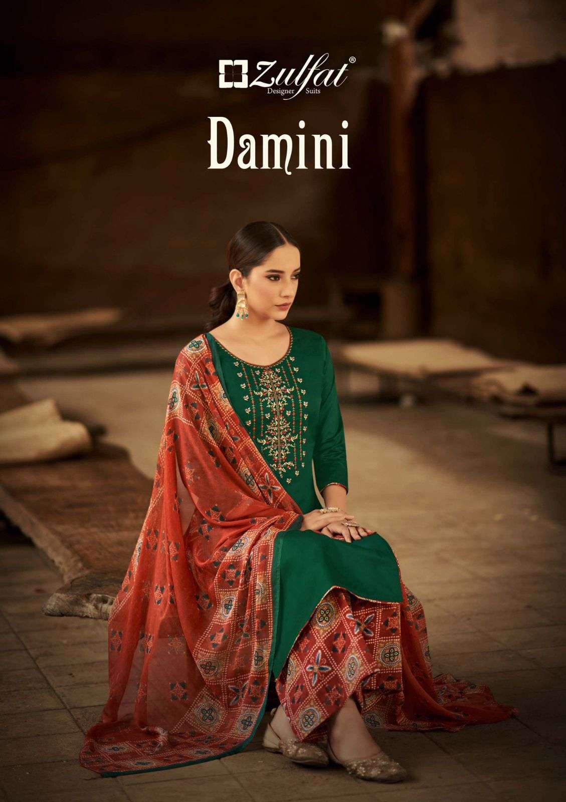 DAMINI BY ZULFAT 491-001 TO 491-010 SERIES JAM COTTON EMBROIDERY WORK DRESSES