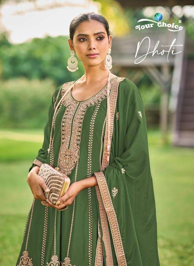 DHOTI BY YOUR CHOICE 1001 TO 1004 SERIES PURE CHINON HEAVY WORK READYMADE DRESSES