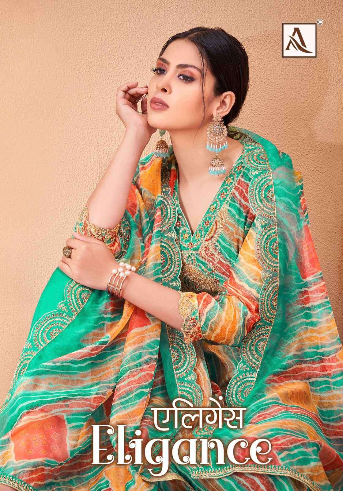 ELIGANCE BY ALOK SUIT 1435-001 TO 1435-006 SERIES ORGANZA PRINT WORK DRESSES