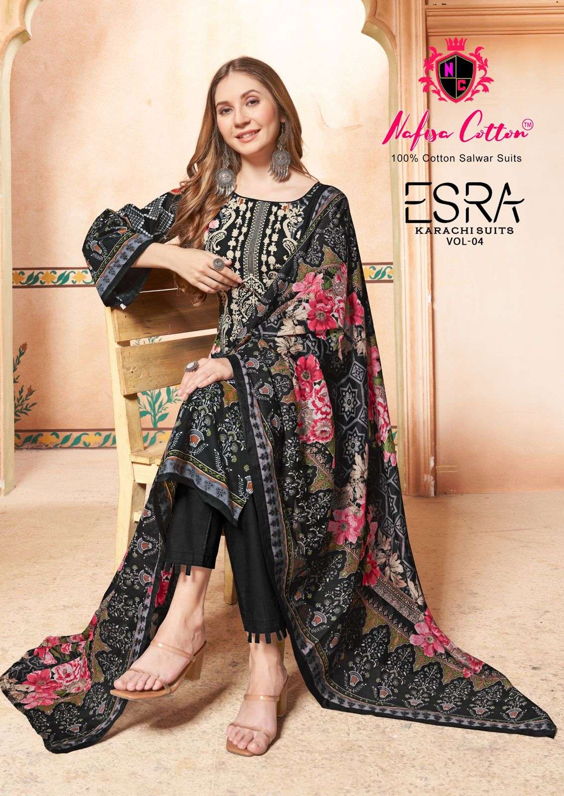 ESRA KARACHI SUITS VOL-4 BY NAFISA COTTON 4001 TO 4006 SERIES COTTON PRINT DRESSES