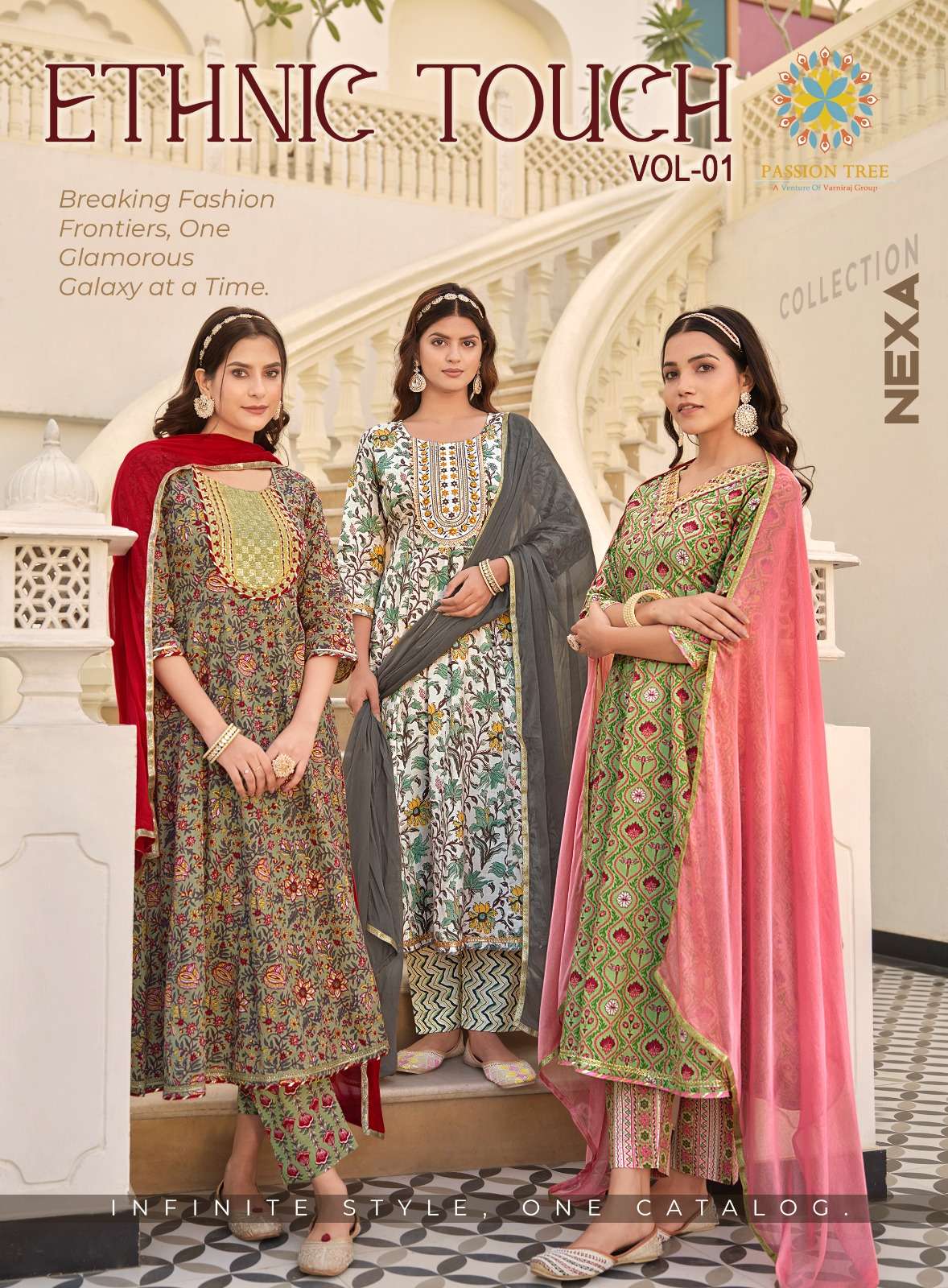 ETHNIC TOUCH VOL-1 BY PASSION TREE 1001 TO 1008 SERIES COTTON PRINT WORK READYMADE DRESSES