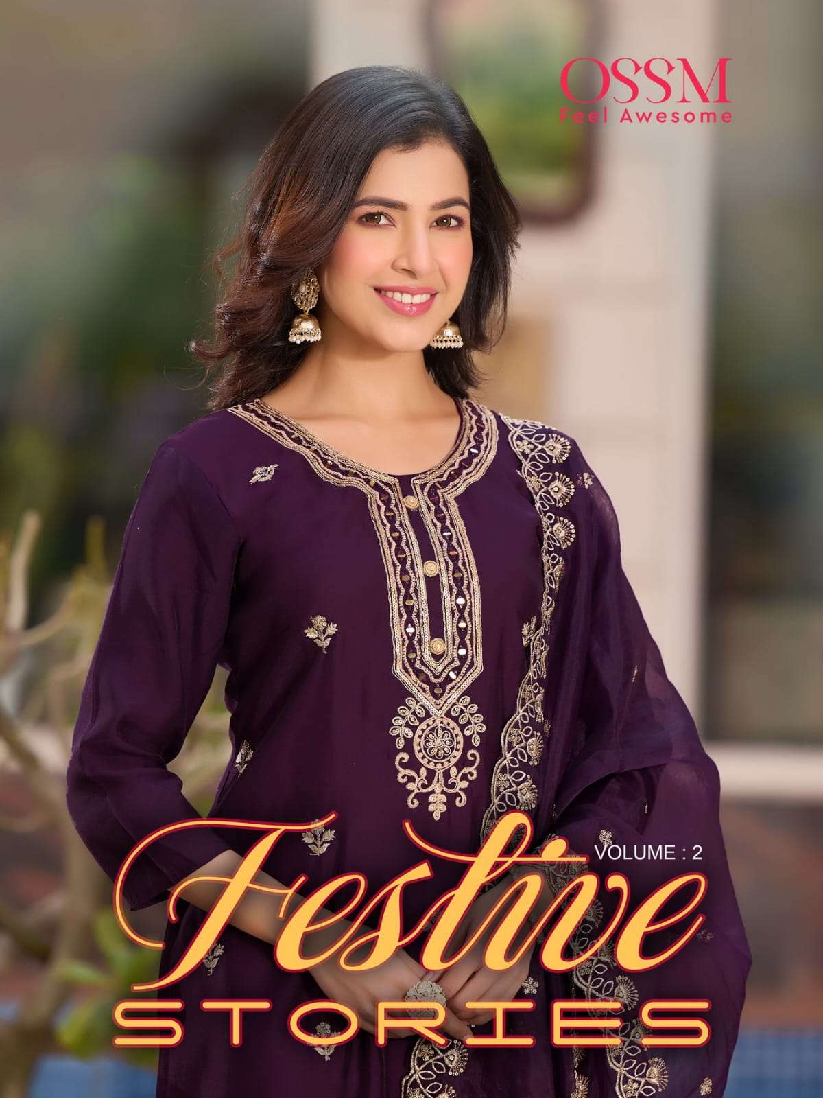 FESTIVE STORIES VOL-2 BY OSSM 201 TO 206 SERIES ROMAN SILK EMBROIDERY READYMADE DRESSES