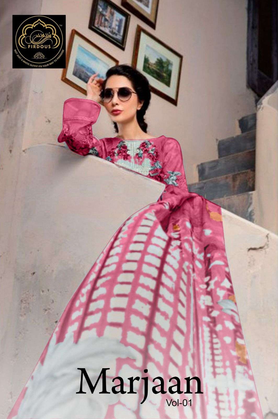 FIRDOUS MARJAAN VOL-1 BY AQSAWHOLESALE 1001 TO 1004 COTTON PRINT WORK PAKISTANI DRESSES