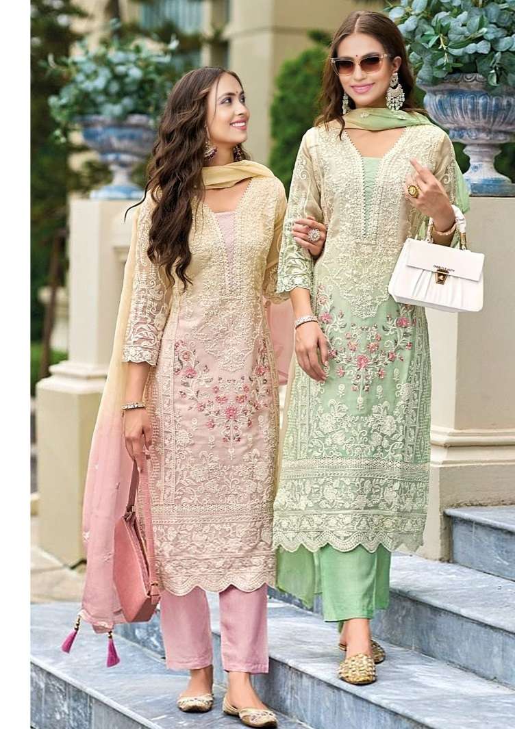 FLOSSIE FEMINA BY AQSAWHOLESALE 1001 TO 1003 SERIES ORGANZA WORK READYMADE DRESSES