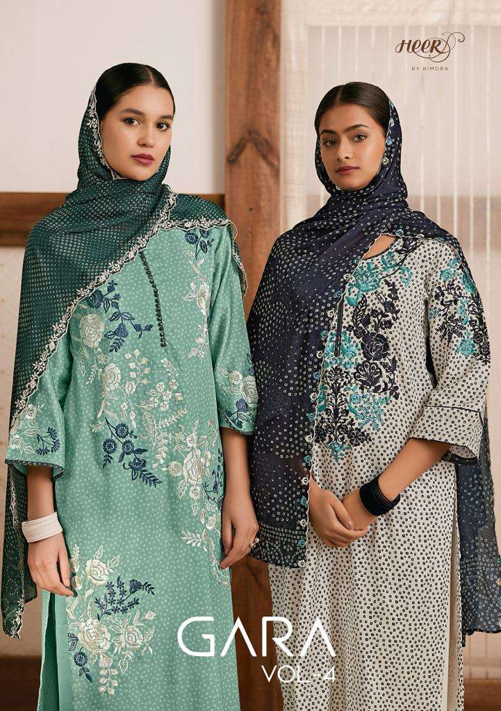 GARA VOL-4 BY HEER 9121 TO 9128 SERIES PURE MUSLIN PRINT WORK DRESSES