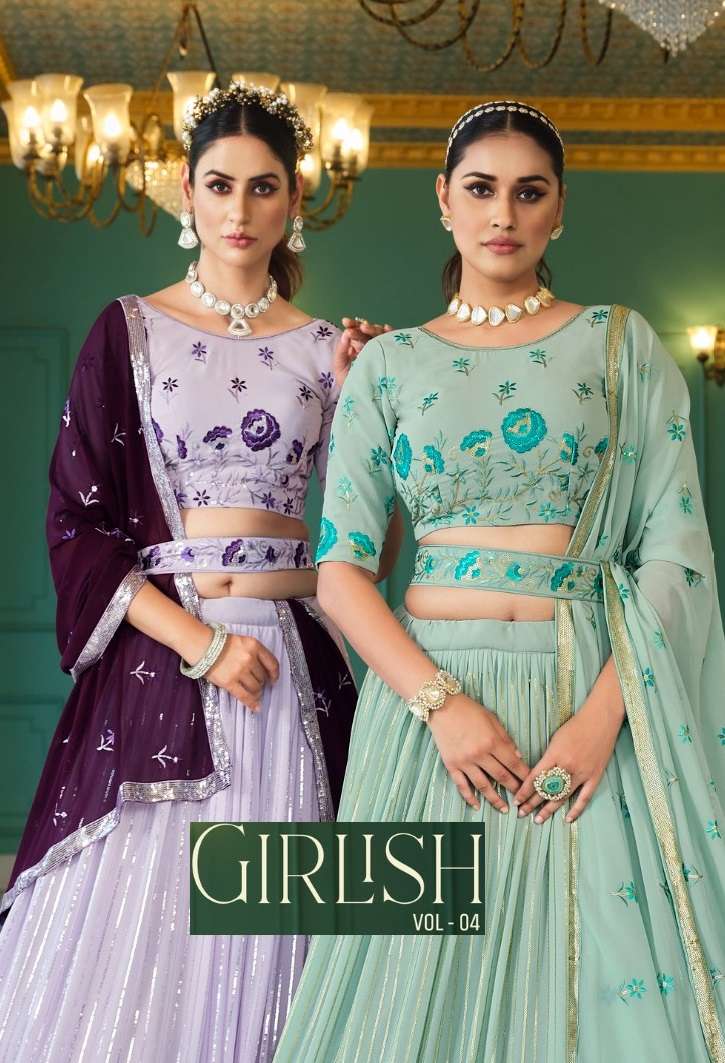 GIRLISH VOL-4 BY SHUBHKALA 171 TO 176 SERIES GEORGETTE EMBROIDERY WORK LEHENGAS