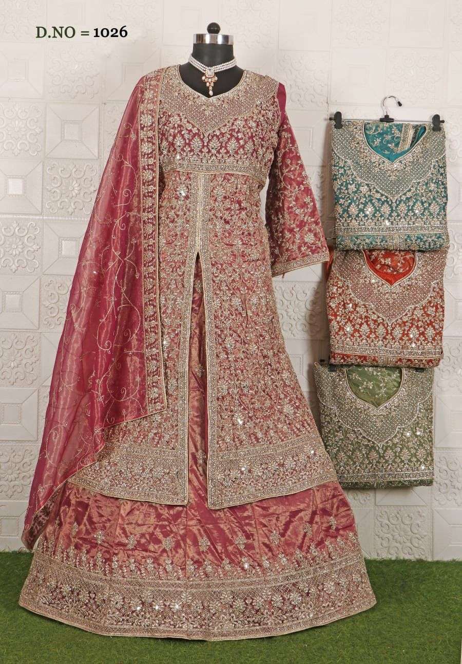 GLOBE 1026 NX BY AQSAWHOLESALE FANCY SILK FABRIC HEAVY WORK BRIDAL WEAR LEHENGAS