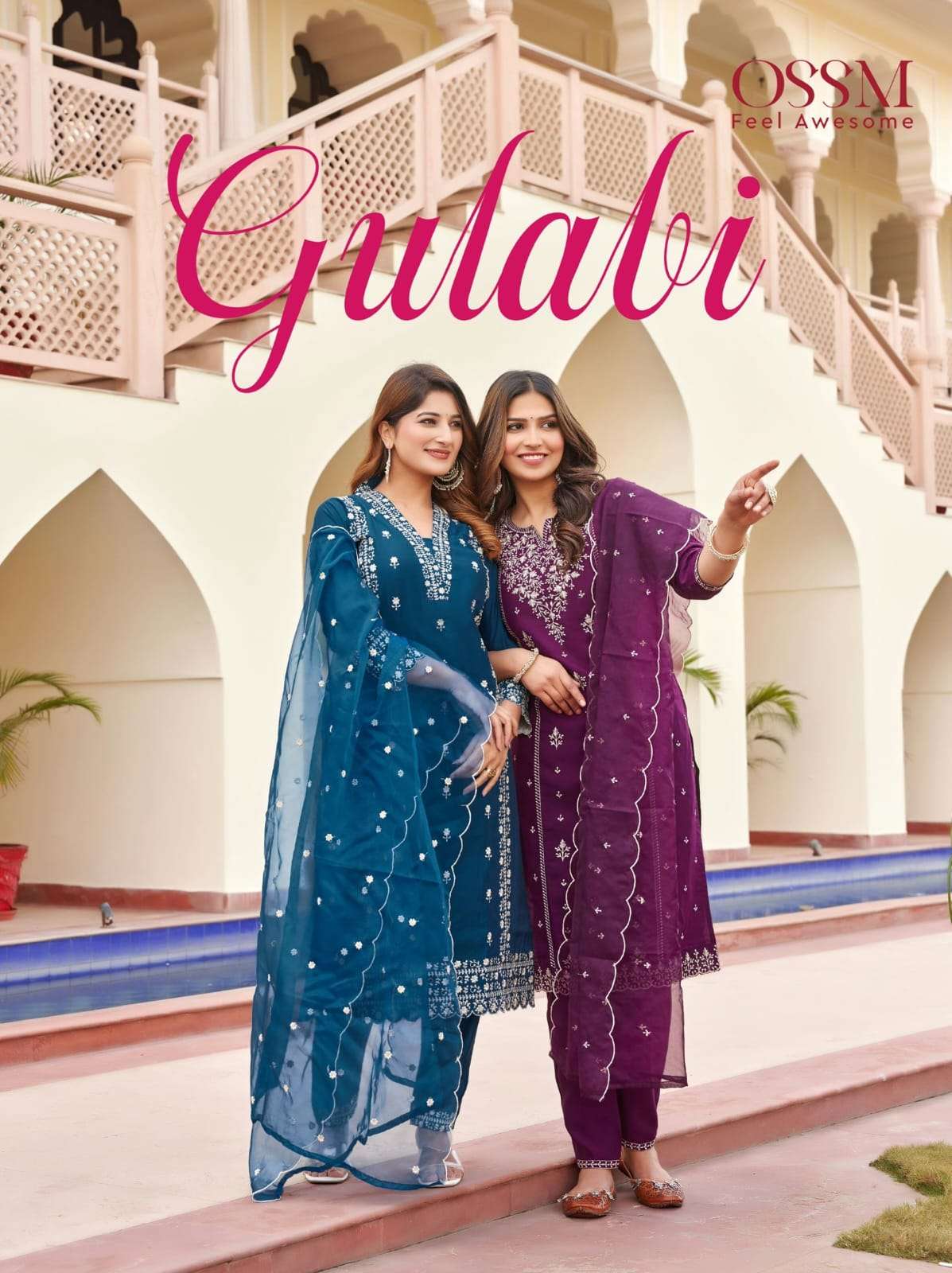 GULABI VOL-3 BY OSSM VISCOSE ROMAN SILK EMBROIDERY WORK READYMADE DRESSES