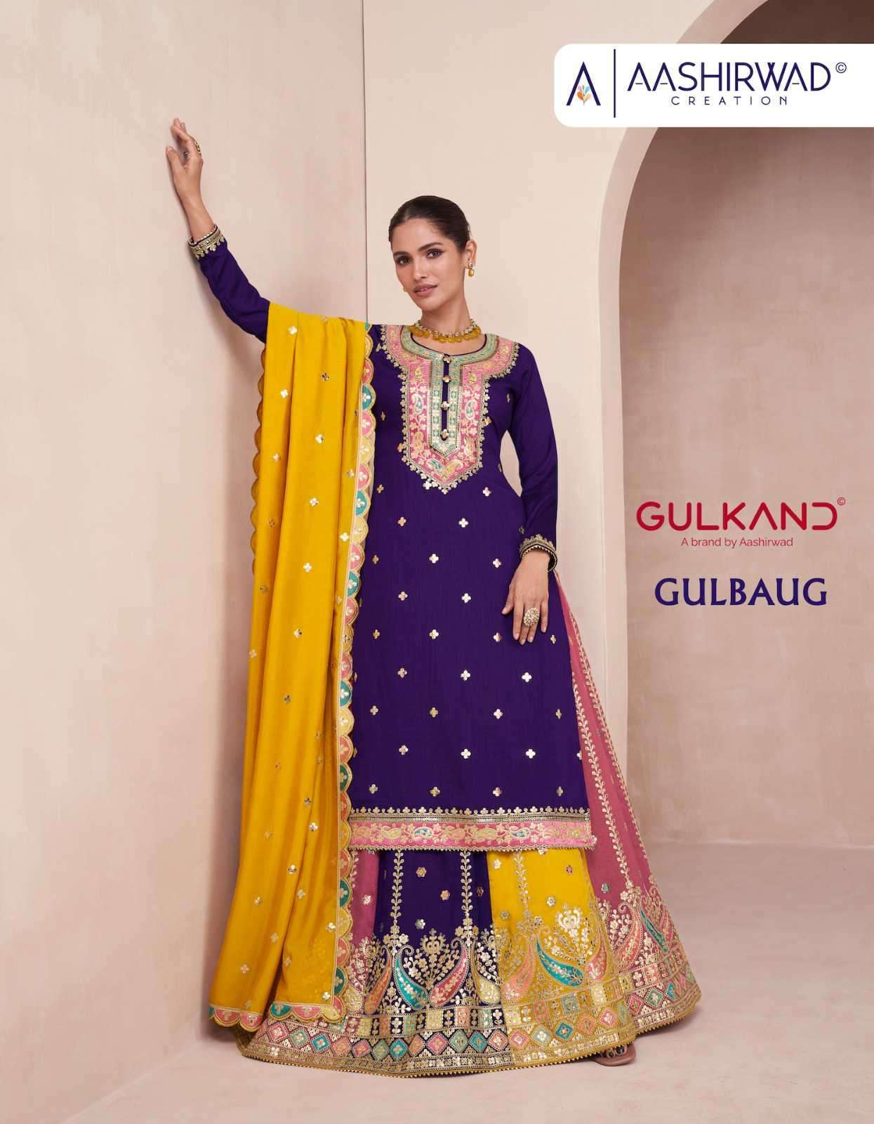 GULFAM GULBAUG BY AASHIRWAD CREATION 9832 TO 9834 SERIES SILK HEAVY WORK DRESSES