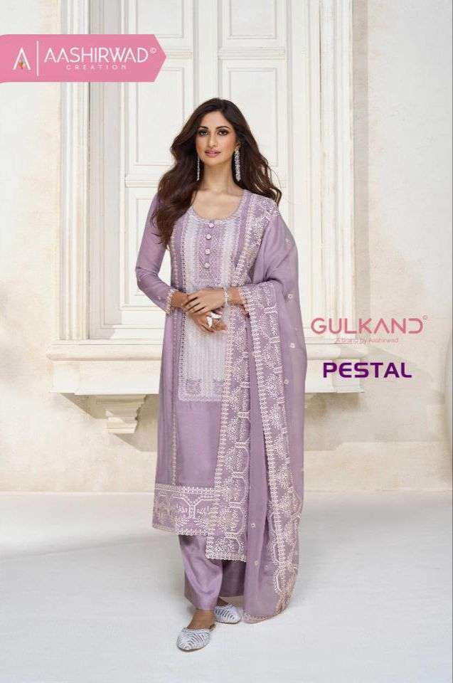 GULKAND PESTAL BY AASHIRWAD CREATION 9753 TO 9756 SERIES ORGANZA SILK READYMADE DRESSES