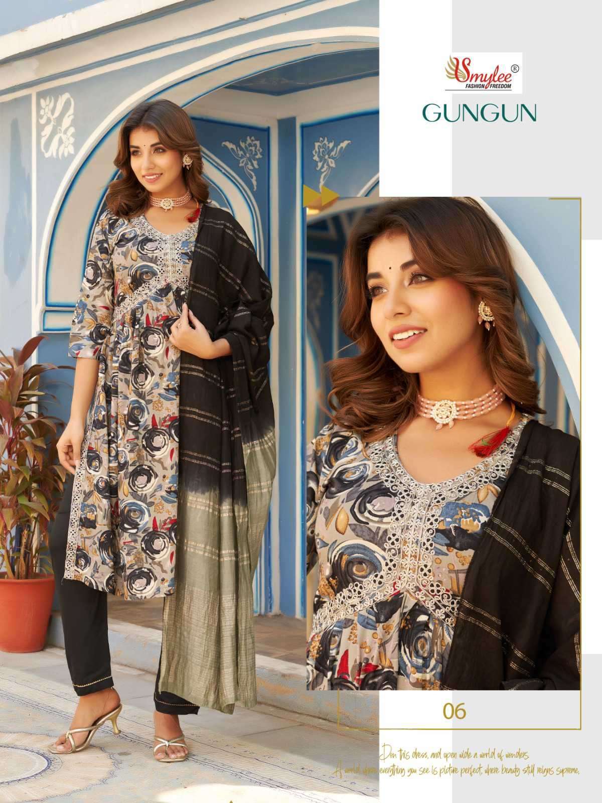 GUNGUN BY SMYLEE 01 TO 06 SERIES RAYON PRINT WORK READYMADE DRESSES