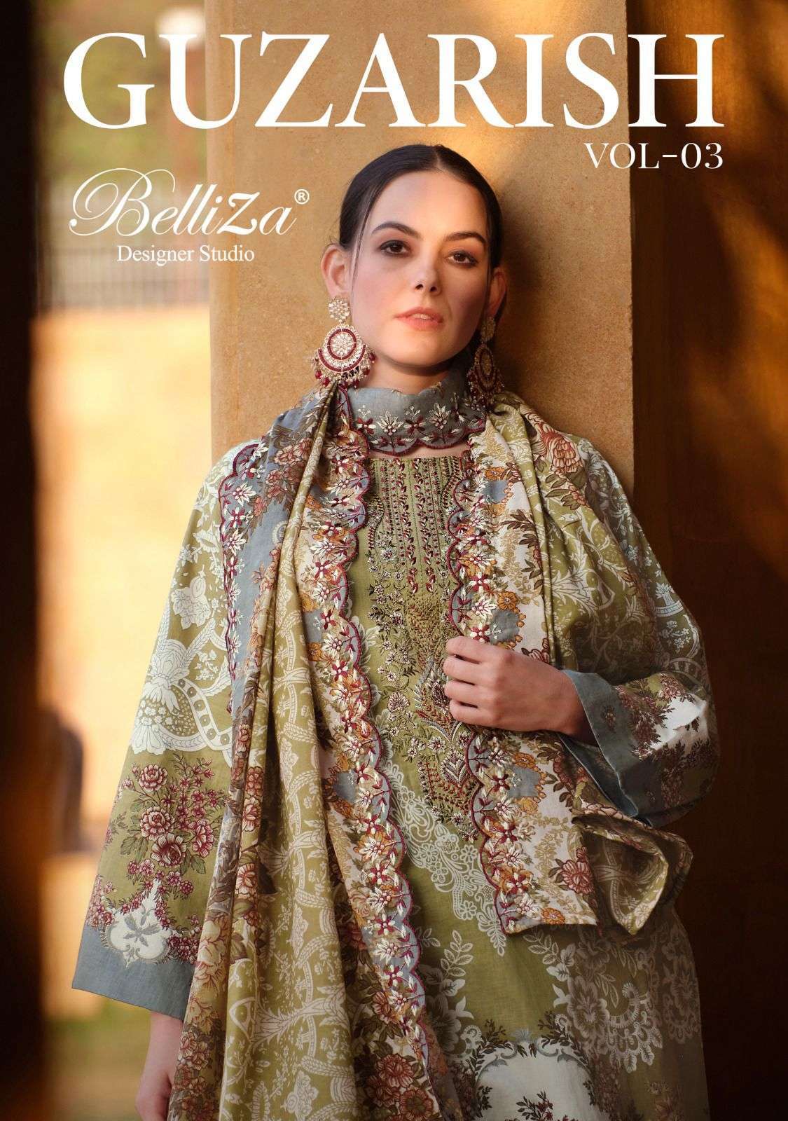 GUZARISH VOL-3 BY BELLIZA 879-001 TO 879-008 SERIES PURE COTTON PRINT WORK DRESSES