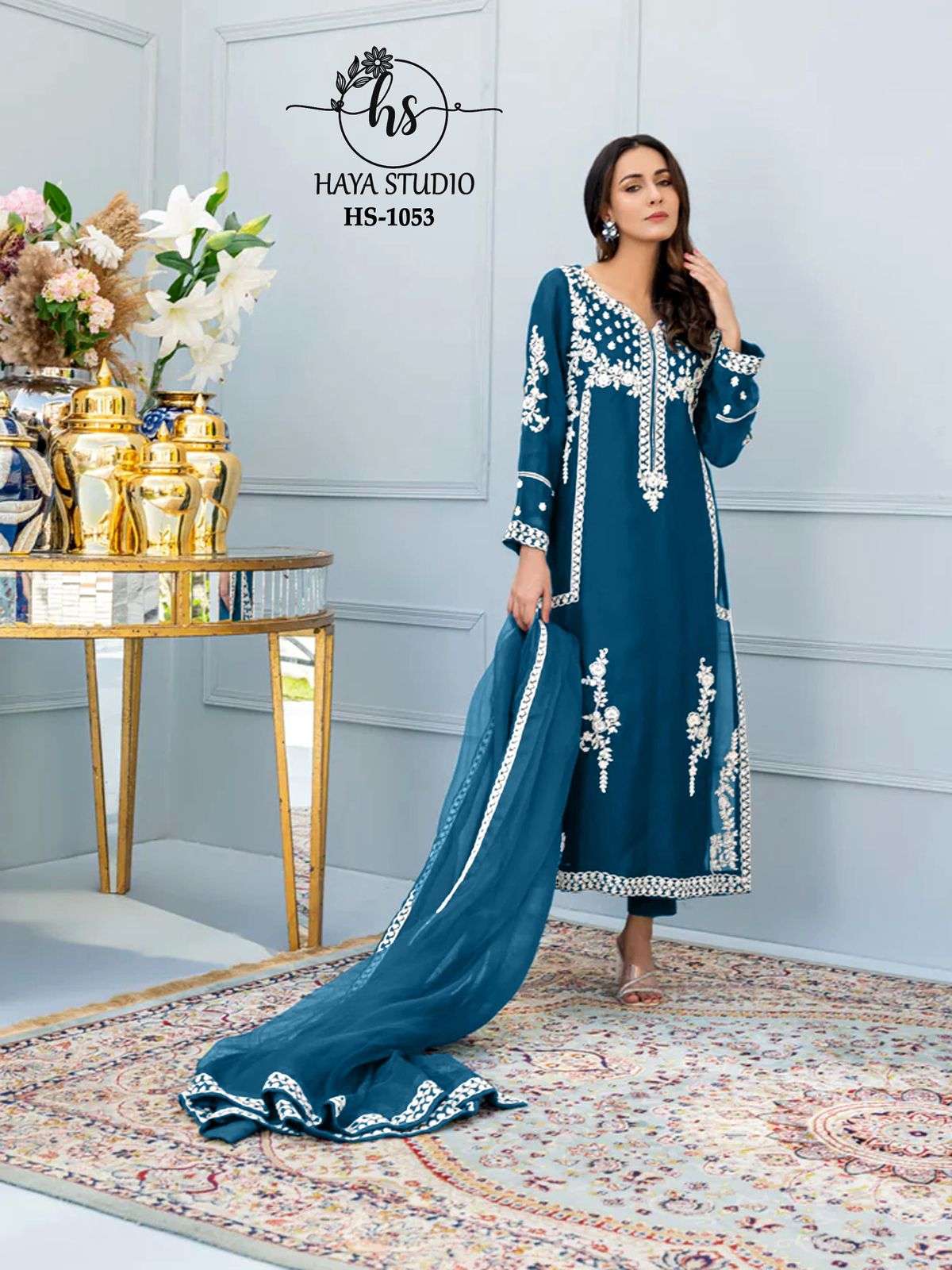 HAYA 1053 NX BY AQSAWHOLESALE BLOOMING GEORGETTE WORK READYMADE DRESSES