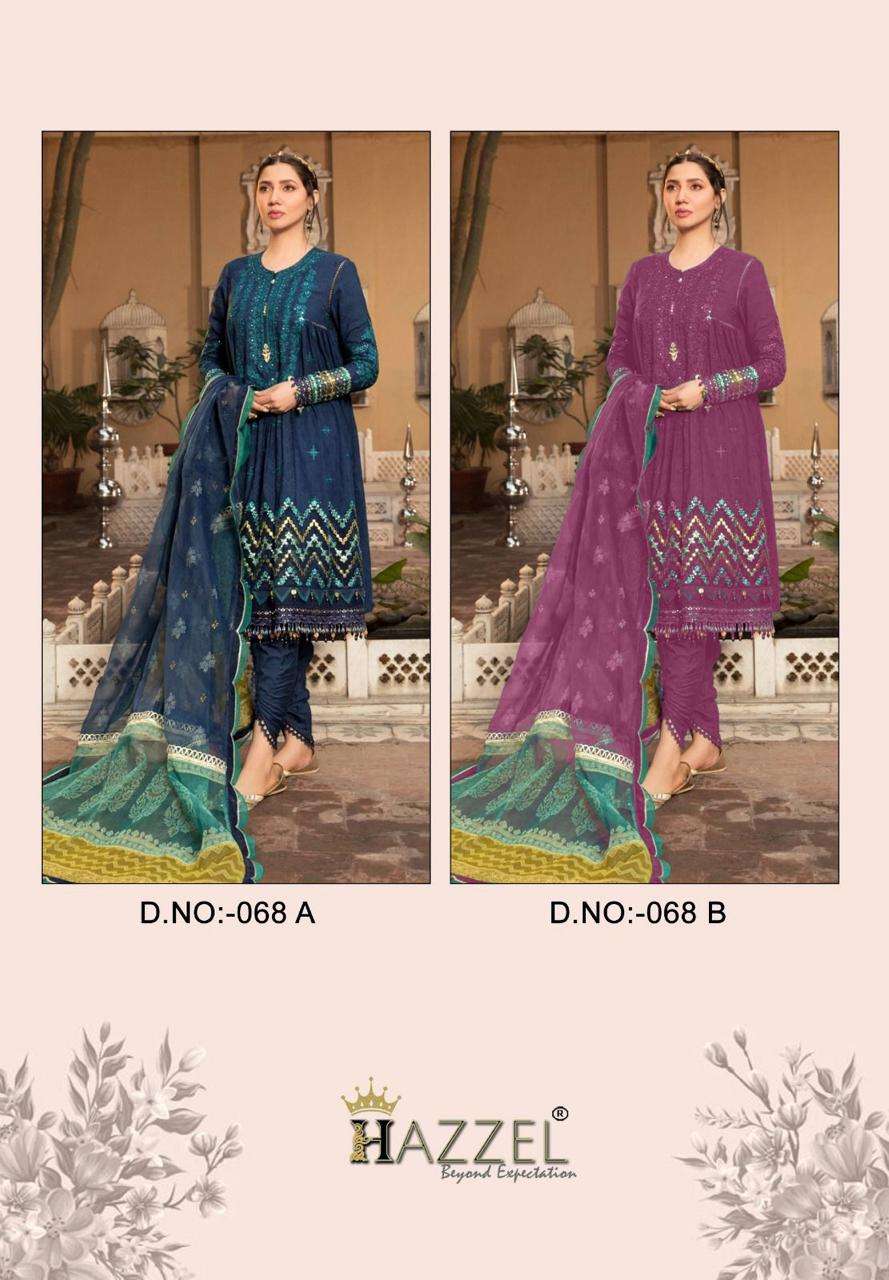 HAZZEL 68-A & 68-B HITS BY HAZZEL PURE COTTON PRINT WORK PAKISTANI DRESSES