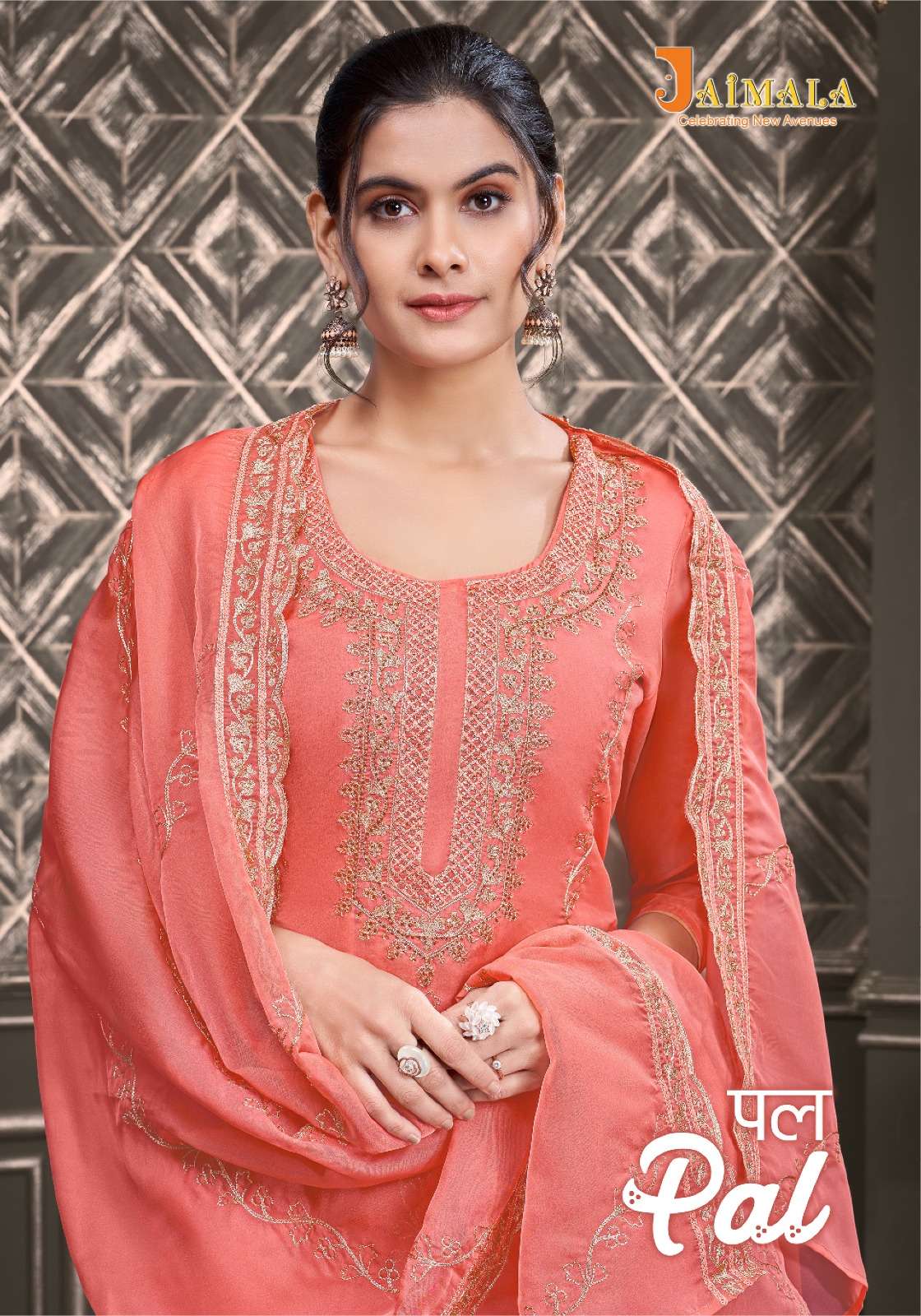 JAIMALA PAL BY AQSAWHOLESALE 1431-001 TO 1431-005 SERIES ORGAZNA WORK DRESSES