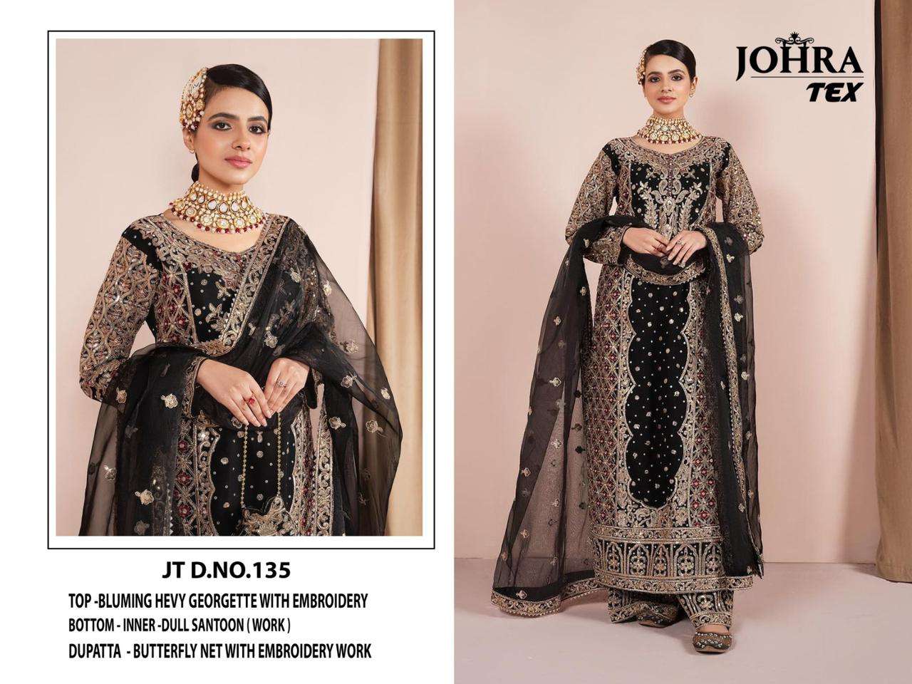 JT-135 HIT DESIGN BY JOHRA TEX BLOOMING GEORGETTE EMBROIDERY WORK PAKISTANI DRESS