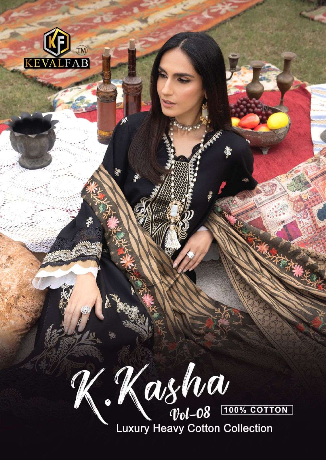 K.KASHA VOL-8 BY KEVAL FAB 8001 TO 8006 SERIES HEAVY COTTON PRINT PAKISTANI DRESSES