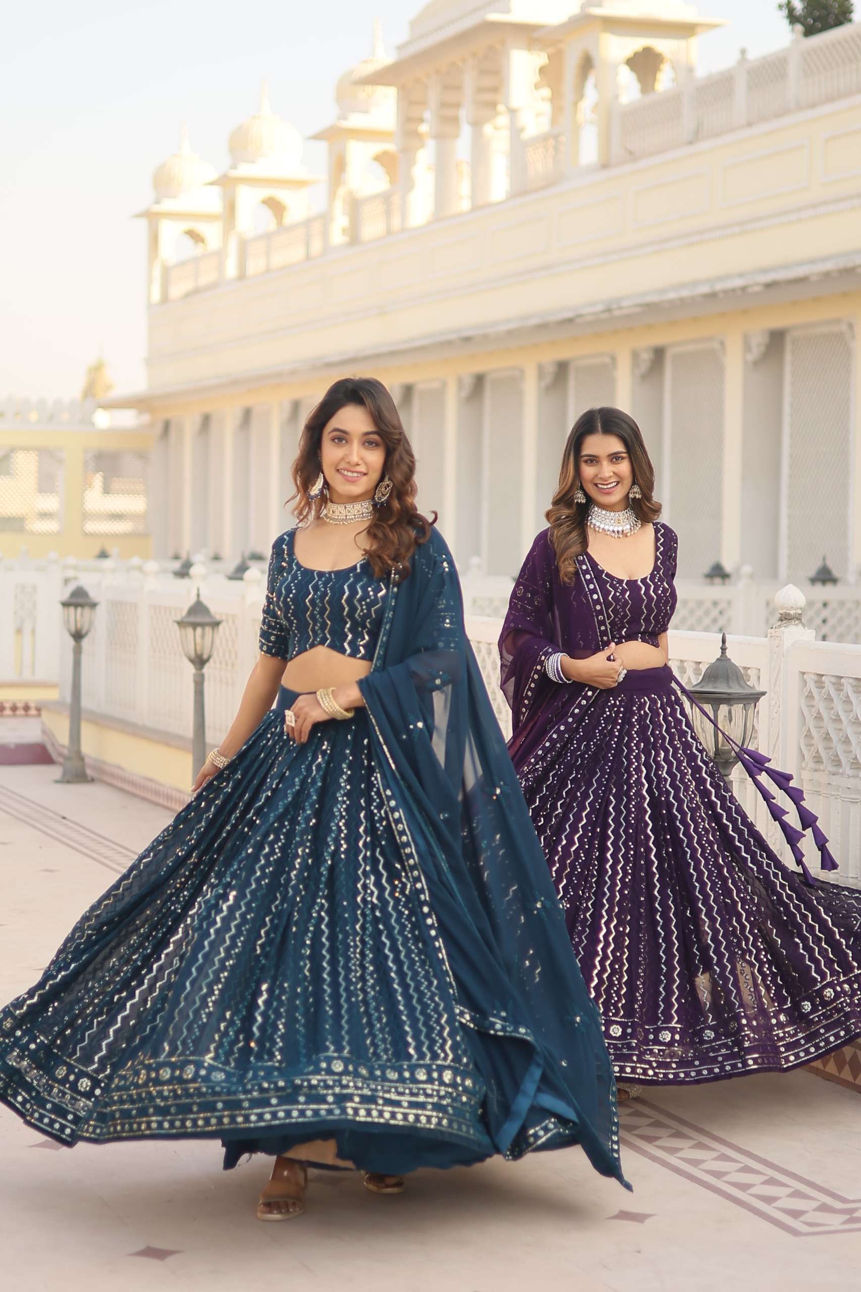 KA-5031 NX BY AQSAWHOLESALE FAUX GEORGETTE EMBROIDERY FANCY WORK LEHENGAS