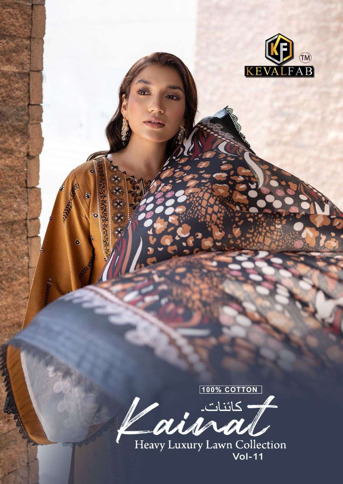 KAINAT VOL-11 BY KEVAL FAB 11001 TO 11006 SERIES HEAVY LAWN COTTON PRINT PAKISTANI DRESSES