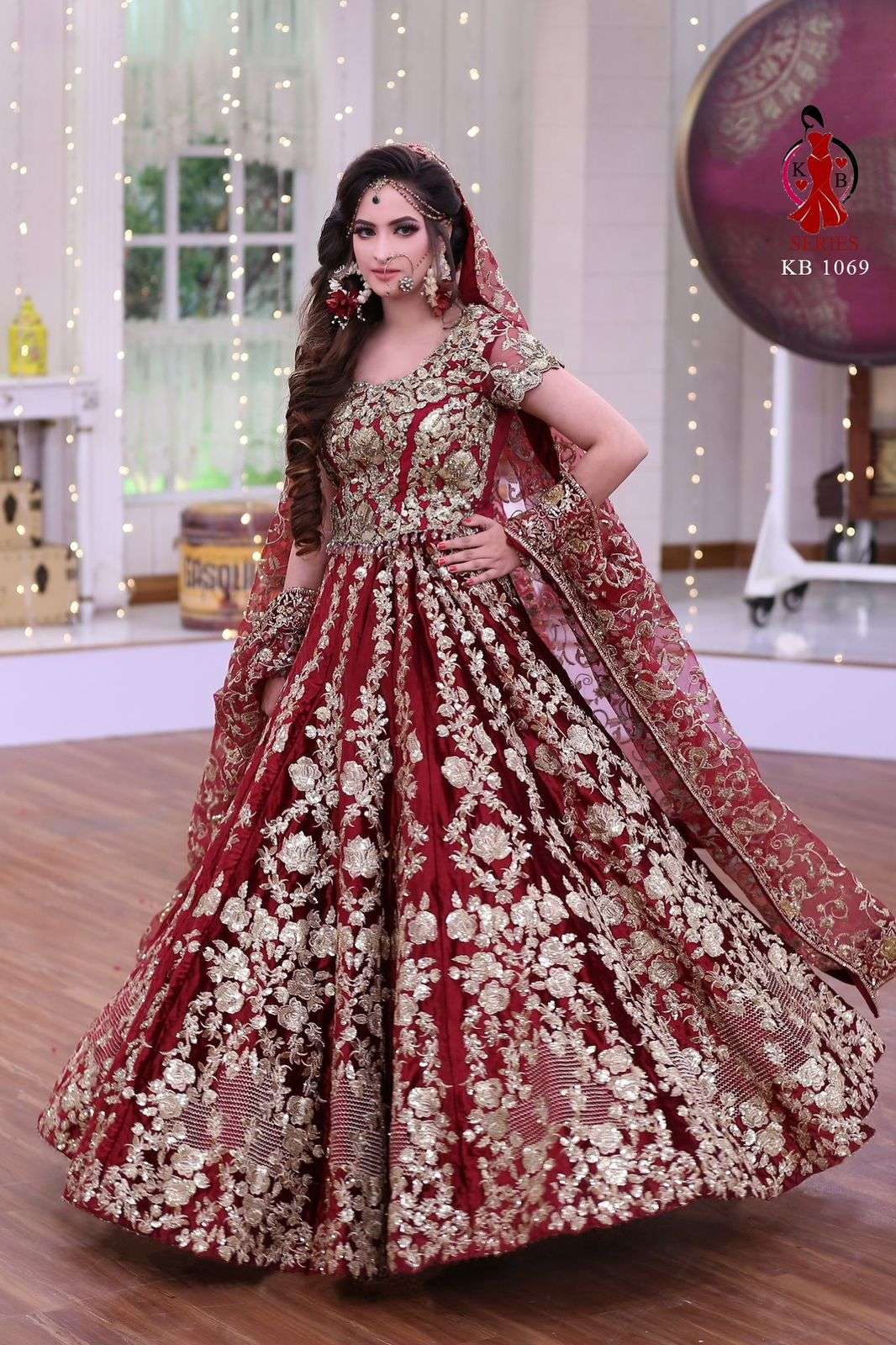 KB-1069 HIT DESIGN BY AQSAWHOLESALE VELVET HEAVY WORK BRIDAL WEAR LEHENGA