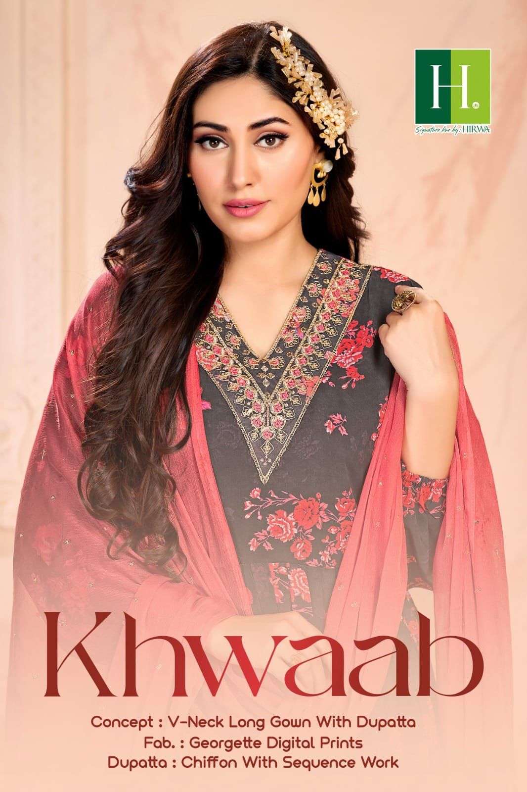 KHWAAB BY H DOT 101 TO 108 SERIES GEORGETTE PRINT EMBROIDERY WORK GOWN & DUPATTAS