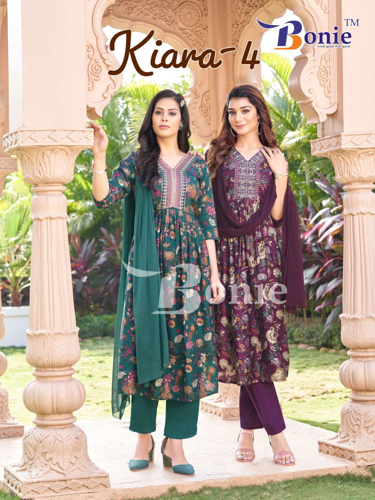 KIARA VOL-4 BY BONIE 4001 TO 4006 SERIES CHANDERI PRINT WORK READYMADE DRESSES