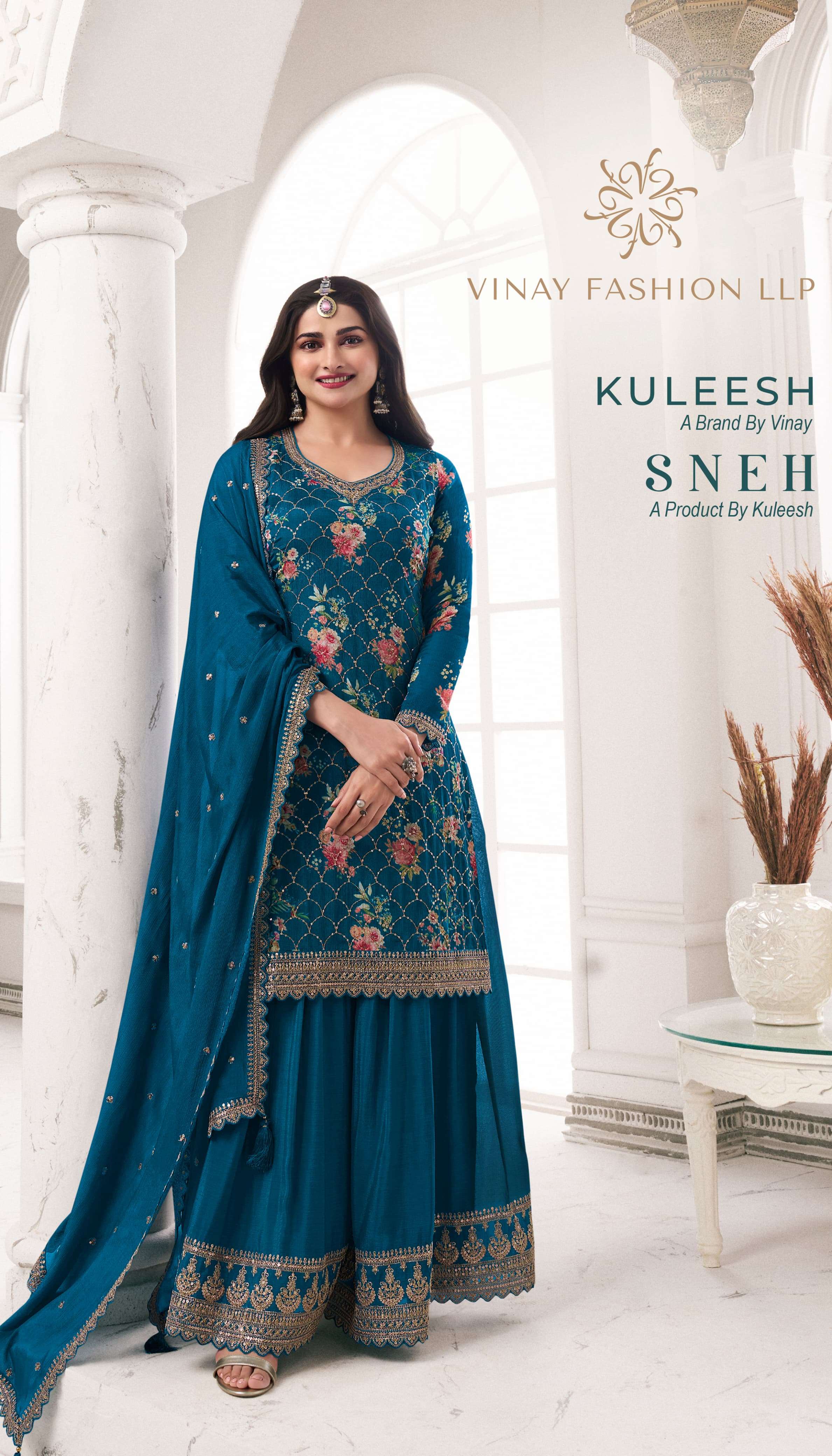 KULEESH SNEH BY VINAY FASHION 67201 TO 67206 SERIES CHINON PRINT EMBROIDERY WORK DRESSES