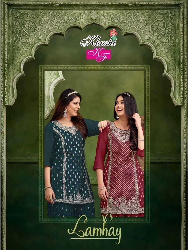 LAMHAY BY KHUSHI FASHION 1001 TO 1006 SERIES CHINON SILK HEAVY WORK READYMADE DRESSES