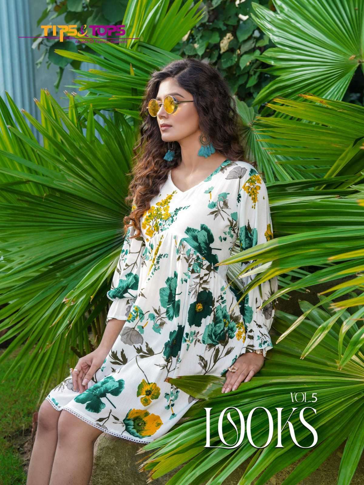 LOOKS VOL-5 BY TIPS & TOPS 101 TO 106 SERIES HEAVY RAYON WRINKLE PRINT TUNICS