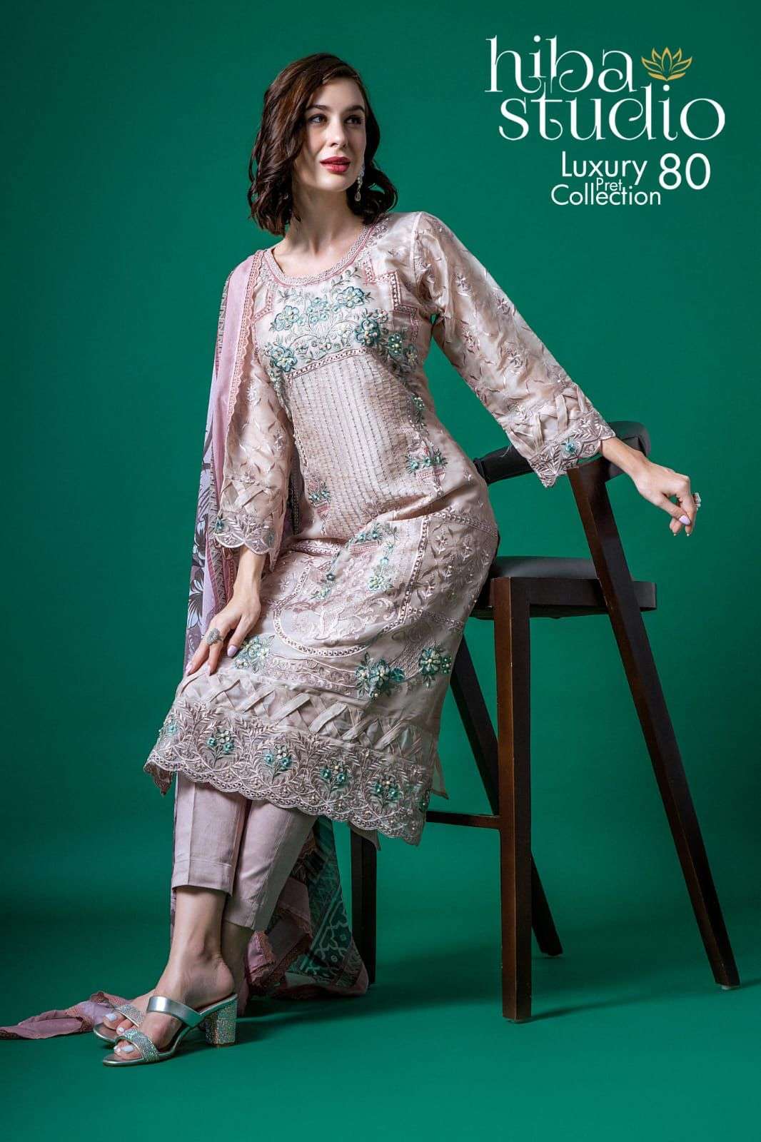 LPC VOL-80 BY HIBA STUDIO ORGANZA HEAVY EMBROIDERY WORK READYMADE DRESSES