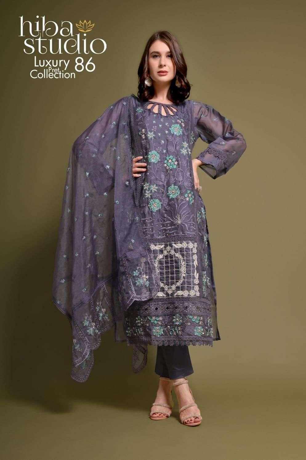 LPC VOL-86 BY HIBA STUDIO ORGANZA EMBROIDERY WORK READYMADE DRESSES