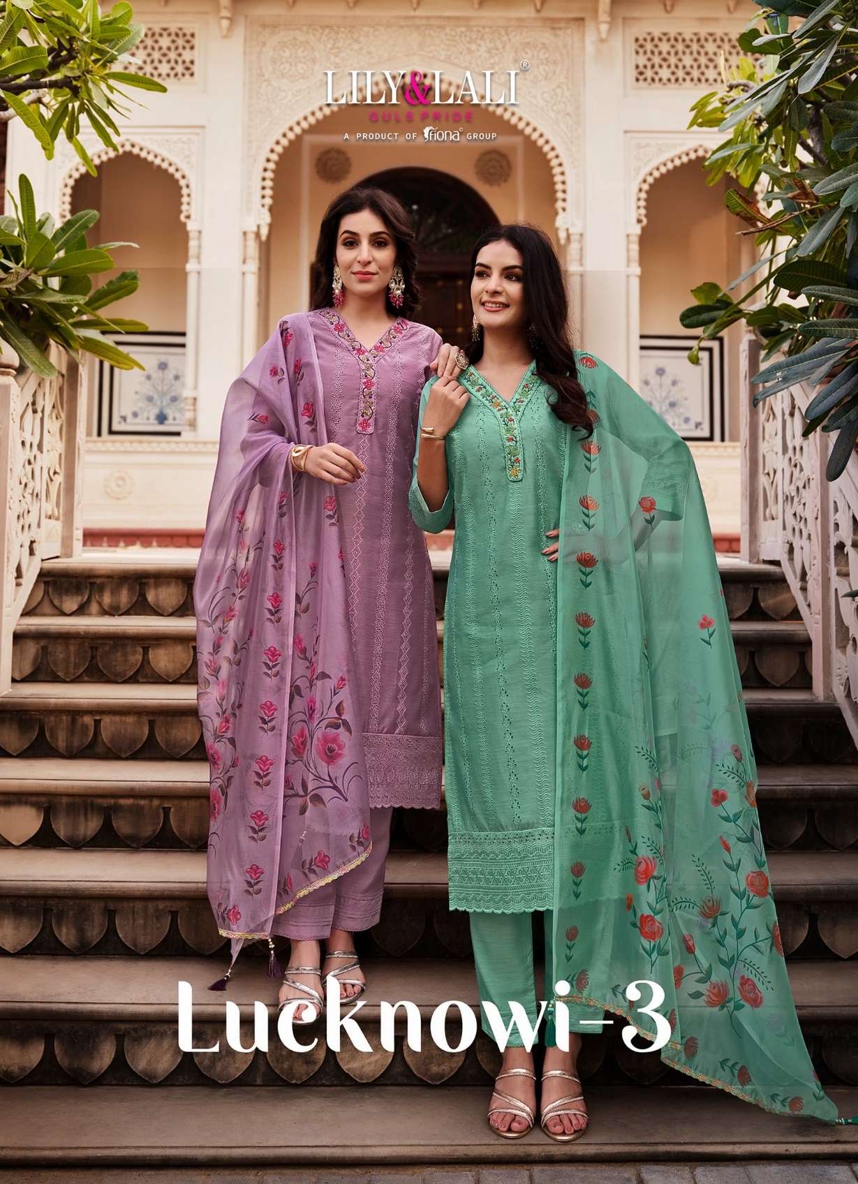 LUCKNOWI VOL-3 BY LILY & LALI 15601 TO 15606 SERIES CHANDERI SILK HANDWORK READYMADE DRESSES