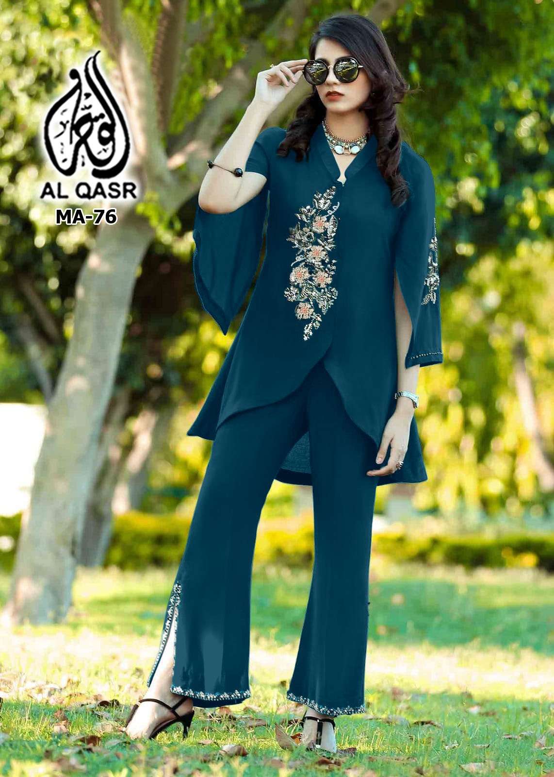 MA-76 COLOURS BY AL QASR 76-A TO 76-D SERIES GEORGETTE HAND WORK CO-ORD SET