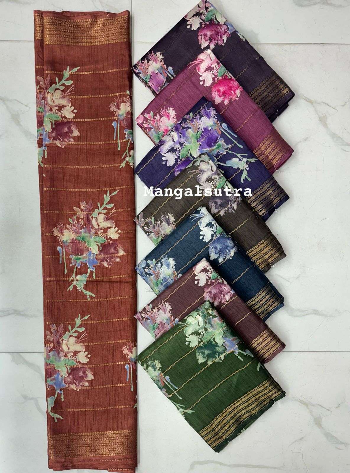 MANGAL SUTRA BY AQSAWHOLESALE DOLA BASE FABRIC PRINTED SAREES