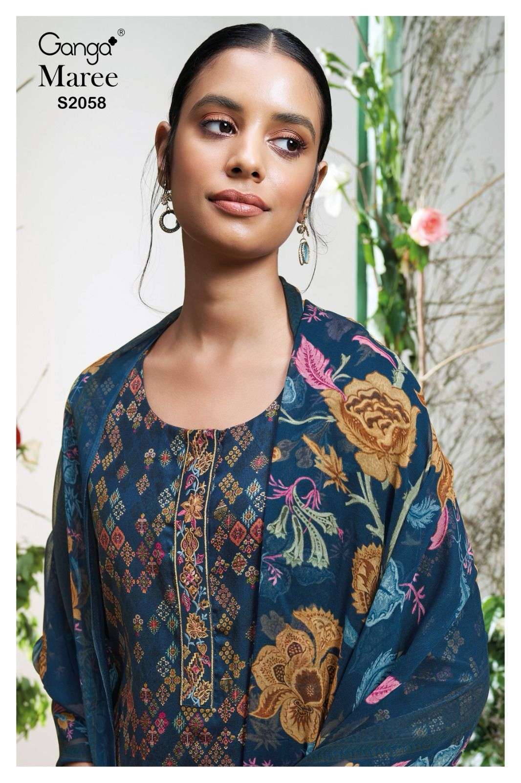 MAREE BY GANGA FASHONS 2058-A TO 2058-D SERIES COTTON SATIN PRINT WORK DRESSES