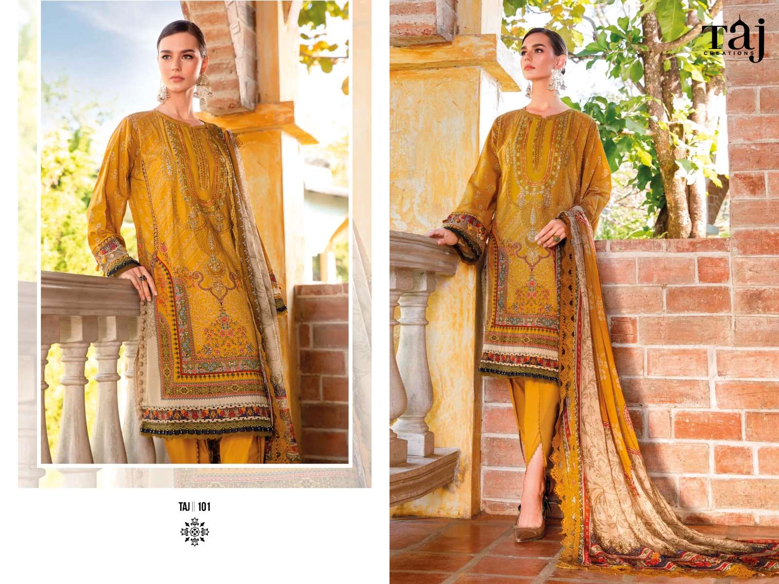 MARIA.B 101 HIT DESIGN BY TAJ CREATION COTTON PRINT EMBROIDERY WORK PAKISTANI DRESS