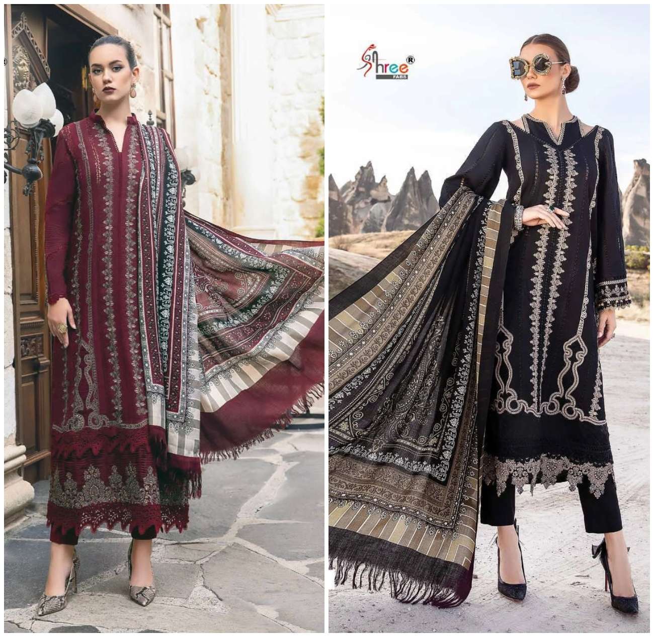 MARIYA.B. 3357 & 3359 HITS BY SHREE FABS COTTON PRINT WORK PAKISTANI DRESSES