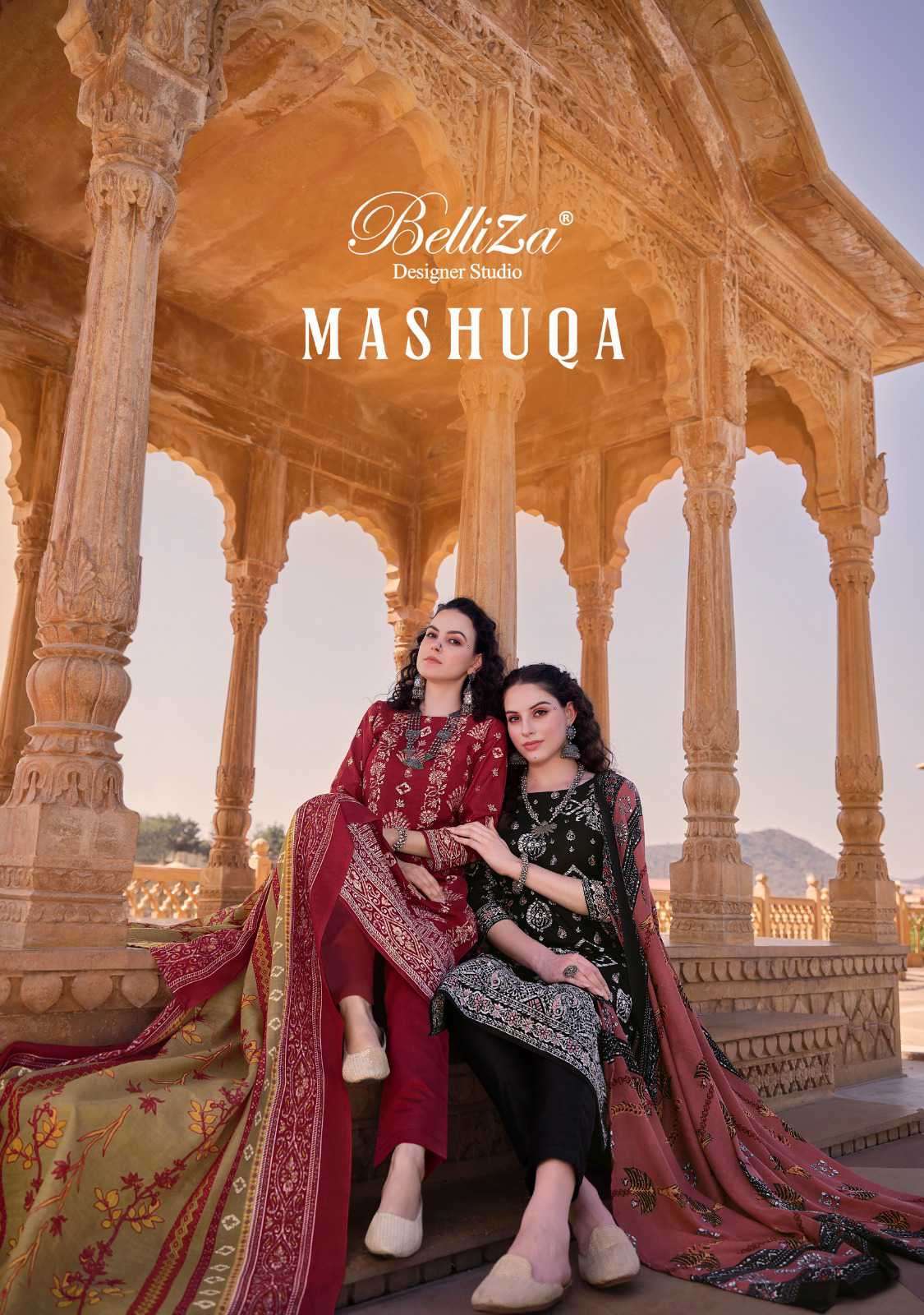 MASHUQA BY BELLIZA 878-001 TO 878-008 SERIES COTTON PRINT WORK DRESSES