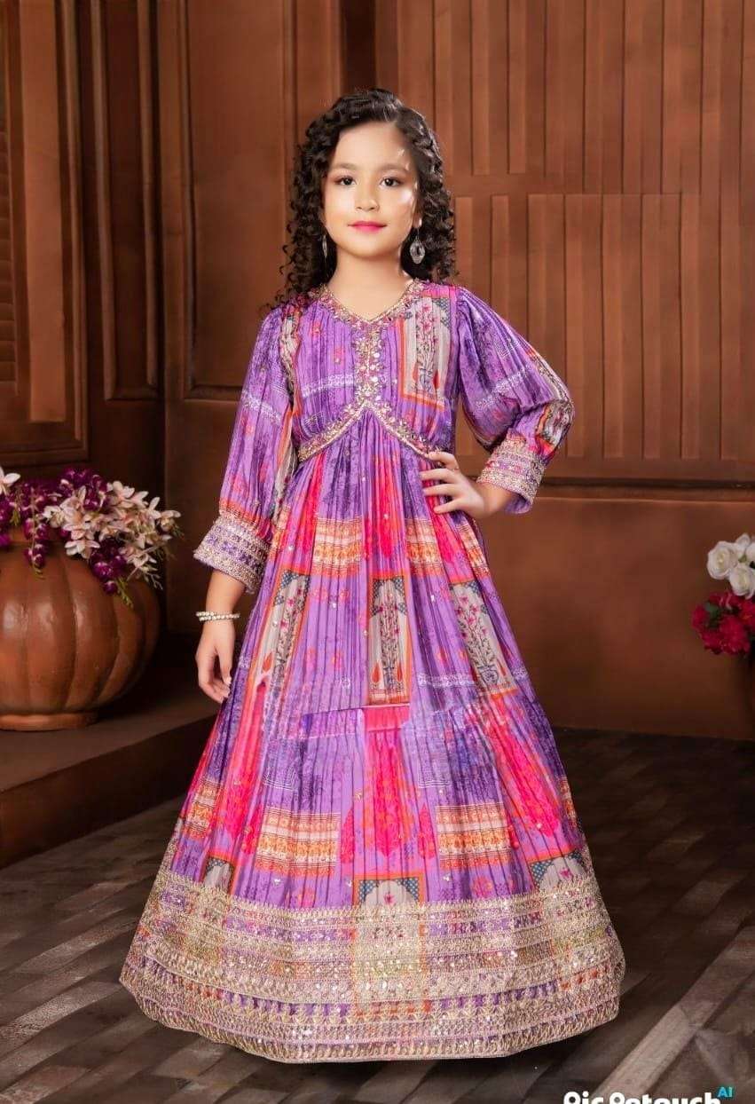 MNT-20 BY AQSAWHOLESALE COTTON SILK PRINT WORK KIDS GOWN