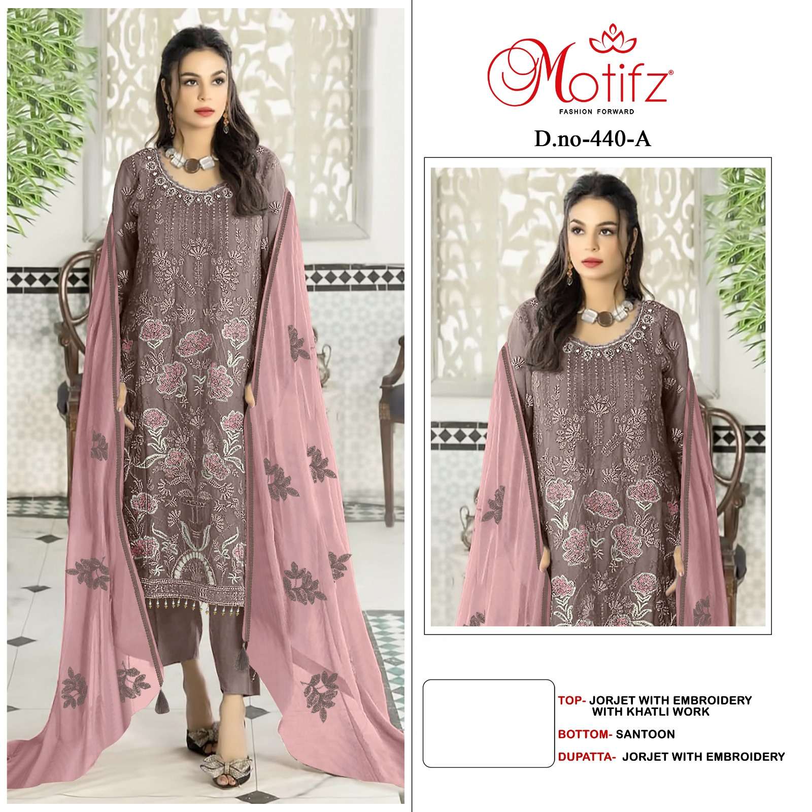 MOTIFZ 440 COLOURS BY MOTIFZ FASHION 440-A TO 440-D SERIES GEORGETTE WORK DRESSES