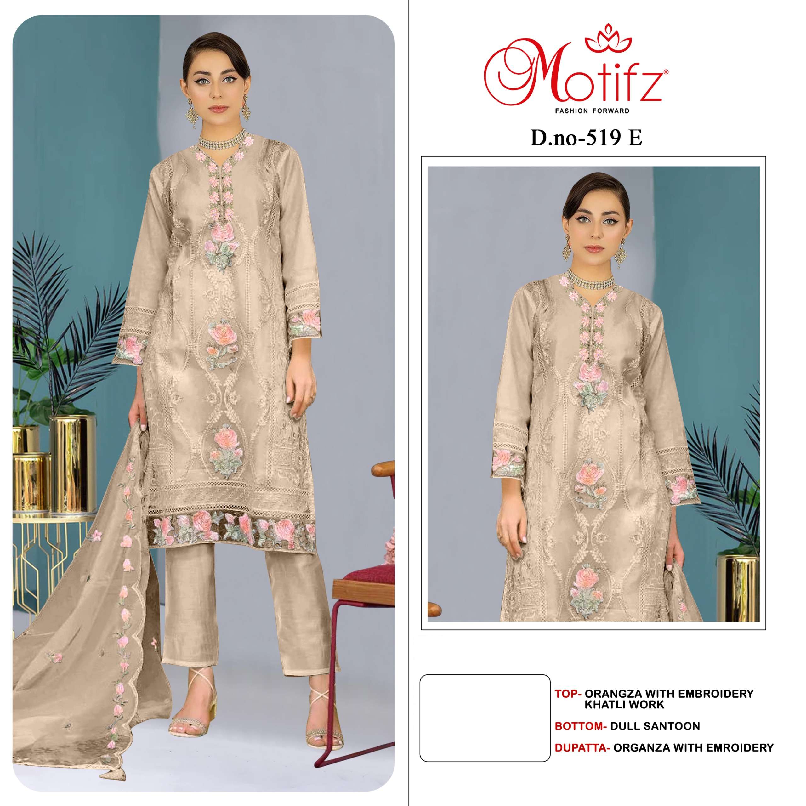 MOTIFZ 519 COLOURS BY MOTIFZ 519-A TO 519-F SERIES ORGANZA WORK PAKISTANI DRESSES