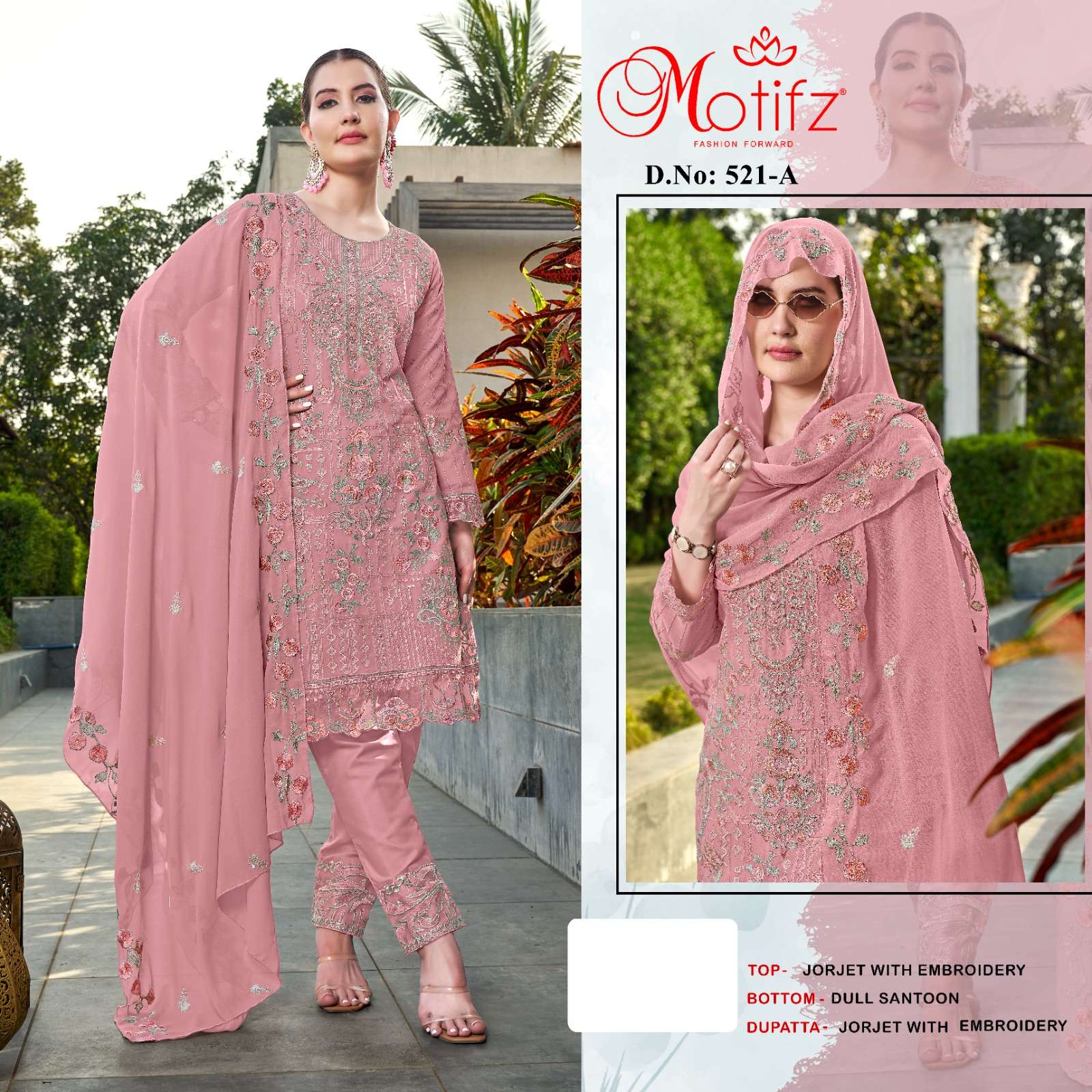 MOTIFZ 521-A TO 521-D SERIES BY MOTIFZ FASHION GEORGETTE EMBROIDERY WORK DRESSES